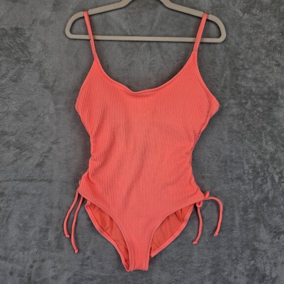 Hurley One Piece Swimsuit Womens XL Coral Ribbed Side Tie Ruched HURN30041 - Picture 1 of 13